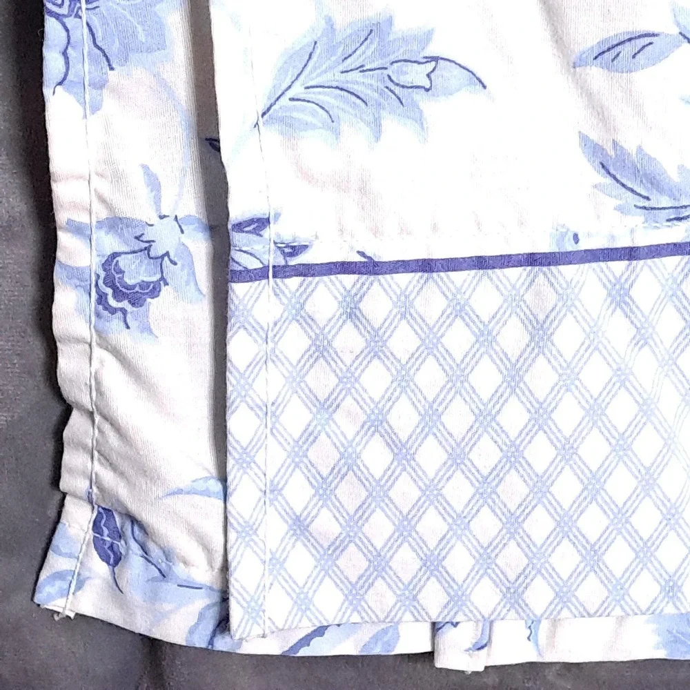 Vintage Floral Flat Bed Sheet Twin Blue White Vintage Toile Cottagecore Fabric